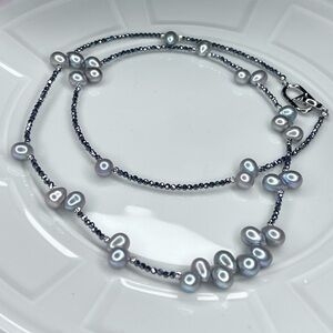 Limited Production Handmade Freshwater Pearl Hematite Long Necklace 25”